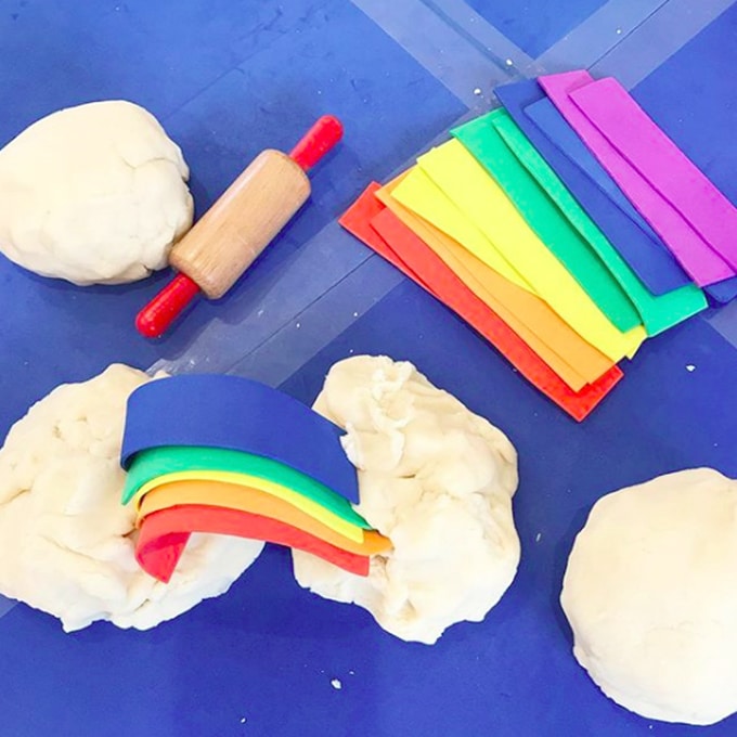 Rainbow Playdough activity for kids with Homegrown Friends